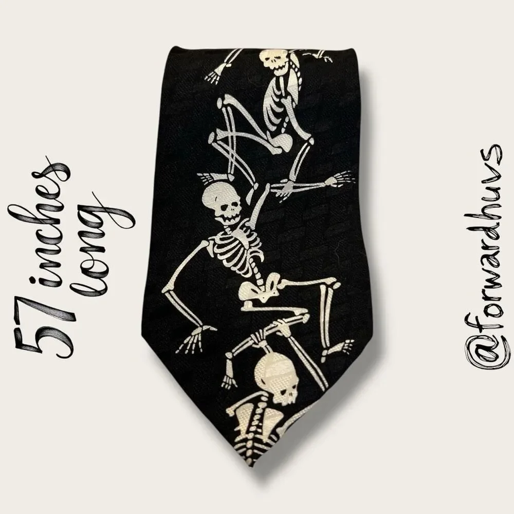 Vintage 1996 Looney Tunes Mania Skeleton Necktie – 100% Silk